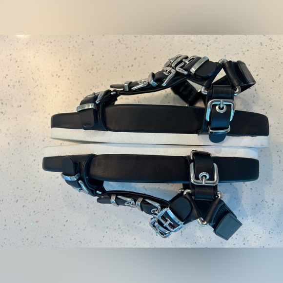 AGL Sandals Black Leather Flatform Buckle Slingback Adjustable Size 37 - Picture 4 of 9